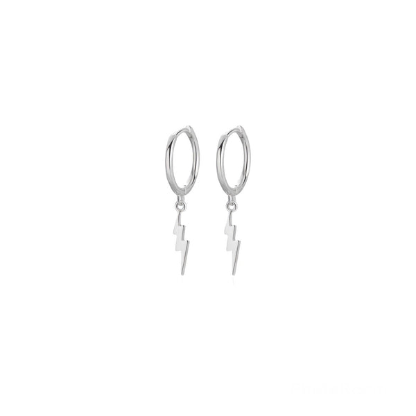 Sterling Silver Hoop Lightning Charm Drop - Silver