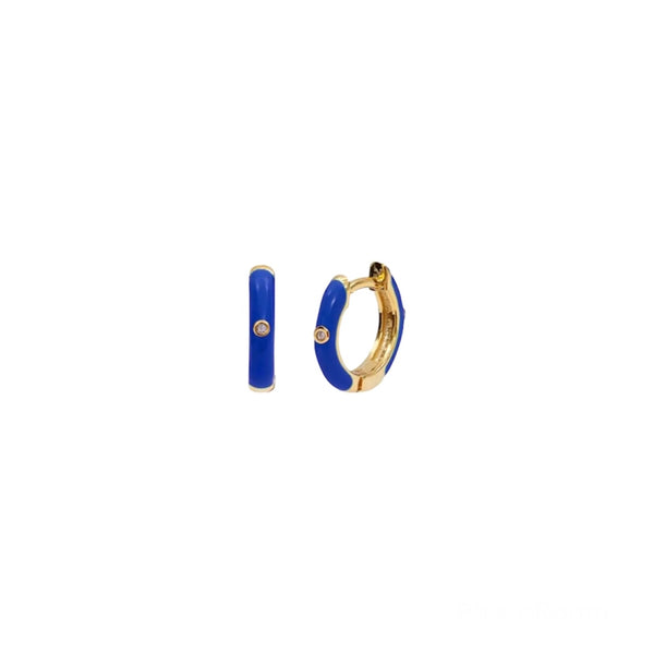 Sterling Silver Enamel Huggies - Navy