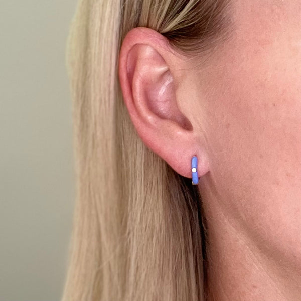Sterling Silver Enamel Huggies - Cornflower Blue