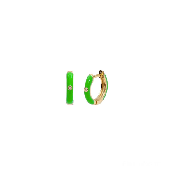 Sterling Silver Enamel Huggies - Lime Green