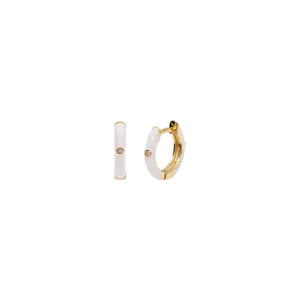 Sterling Silver Enamel Huggies - White