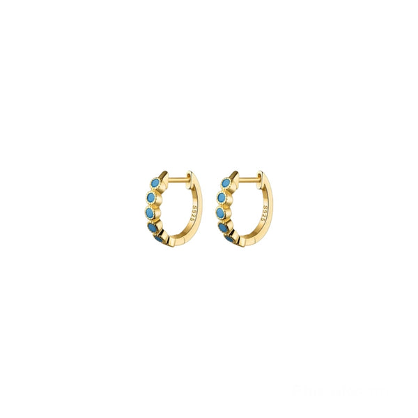 Sterling Silver Bezel Turquoise Huggies - Gold