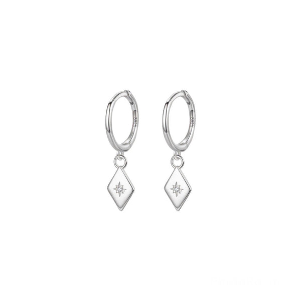 Sterling Silver Hoop Diamond Charm Drop - Silver