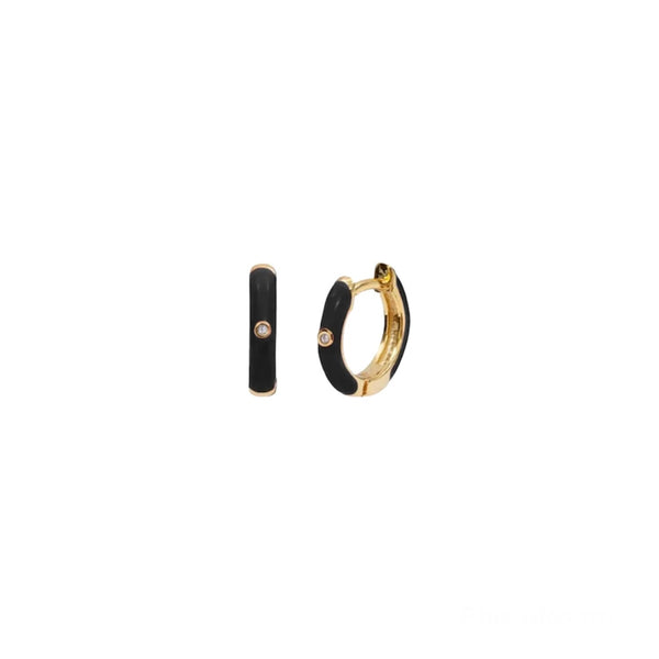 Sterling Silver Enamel Huggies - Black