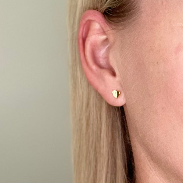 Sterling Silver Love Letter Heart Studs - Gold