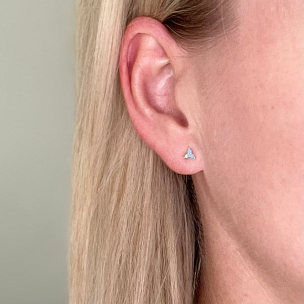 Sterling Silver Triple Turquoise Studs - Silver