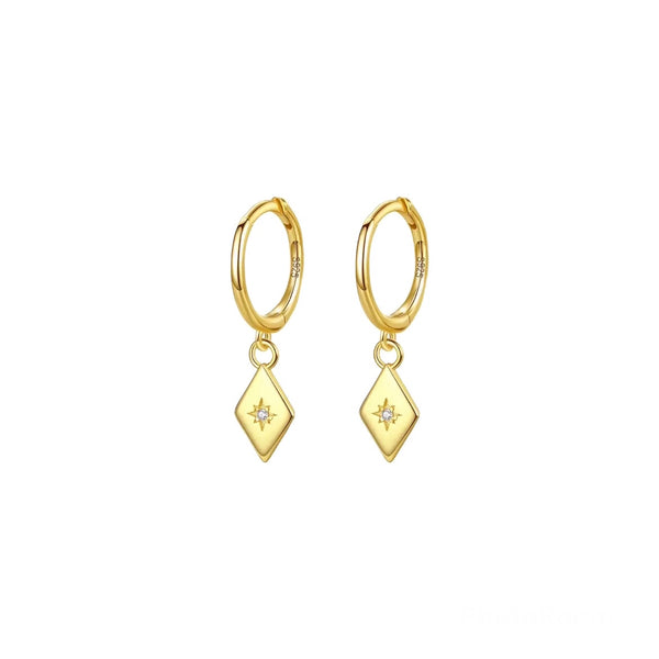 Sterling Silver Hoop Diamond Charm Drop - Gold