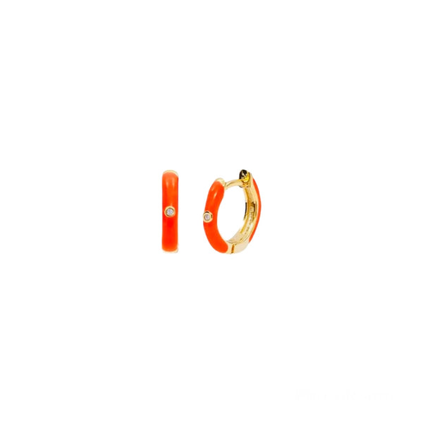 Sterling Silver Enamel Huggies - Neon Orange