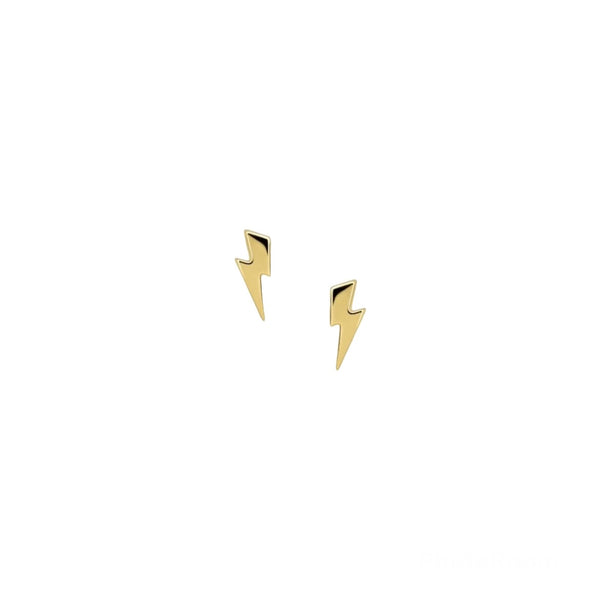 Sterling Silver Lightning Bolt Studs - Gold