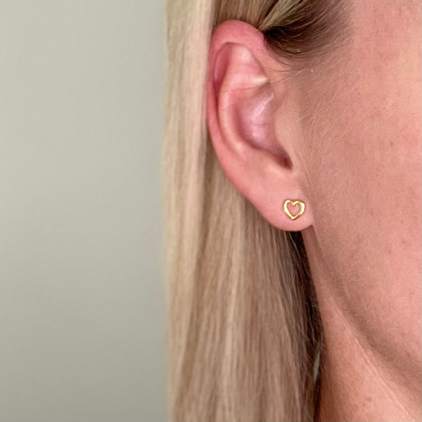 Sterling Silver Open Heart Studs - Gold
