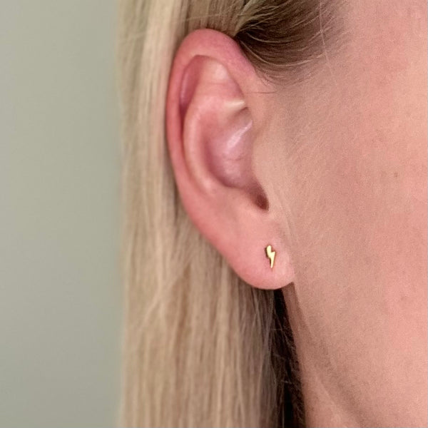 Sterling Silver Lightning Bolt Studs - Gold