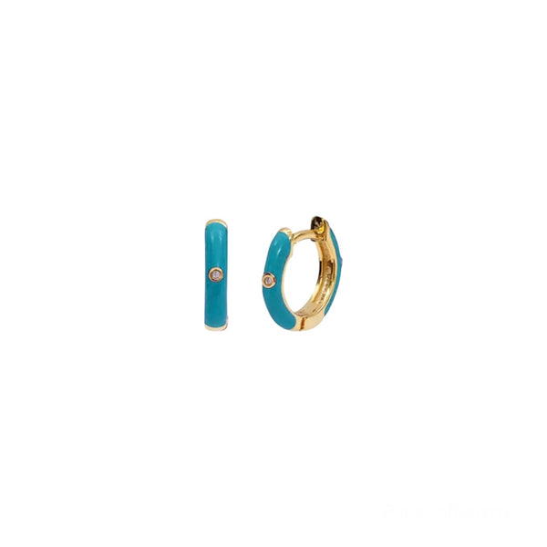 Sterling Silver Enamel Huggies - Teal