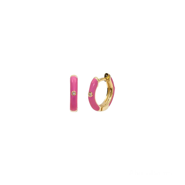 Sterling Silver Enamel Huggies - Magenta