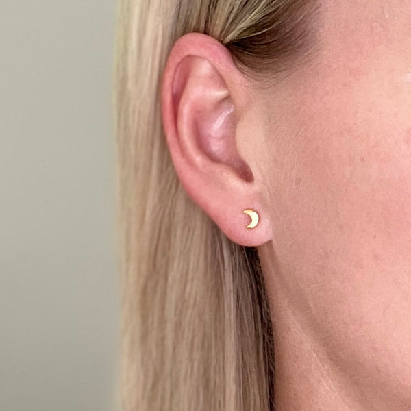 Sterling Silver Moon Studs - Gold