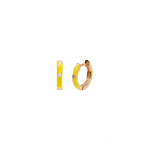 Sterling Silver Enamel Huggies - Yellow