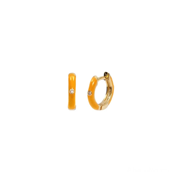 Sterling Silver Enamel Huggies - Mustard
