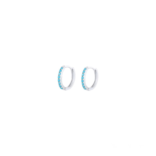 Sterling Silver Mini Turquoise Huggies - Silver