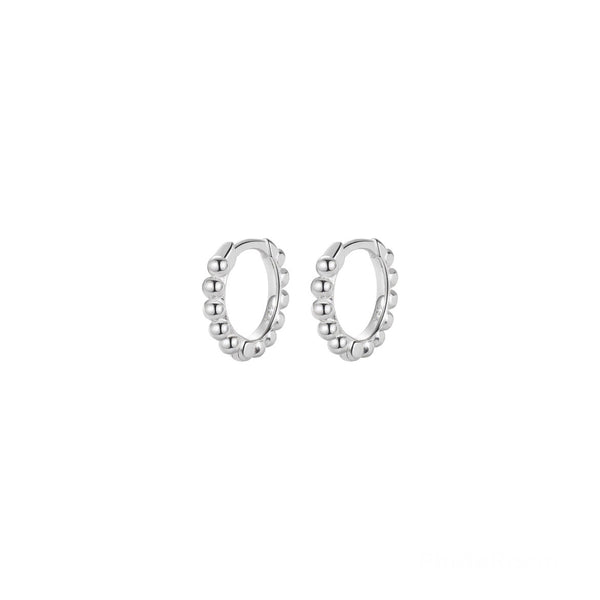 Sterling Silver Solid Bead Huggies - Silver