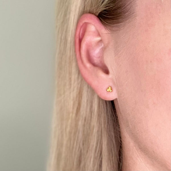 Sterling Silver Triple Dots Studs - Gold