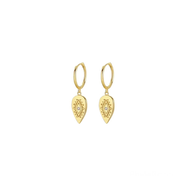 Sterling Silver Hoop Vintage Eye Charm Drop - Gold
