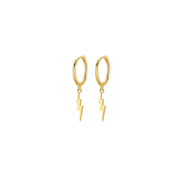 Sterling Silver Hoop Lightning Charm Drop - Gold