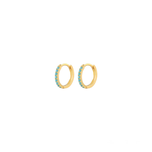 Sterling Silver Mini Turquoise Huggies - Gold