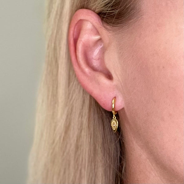 Sterling Silver Hoop Vintage Eye Charm Drop - Gold