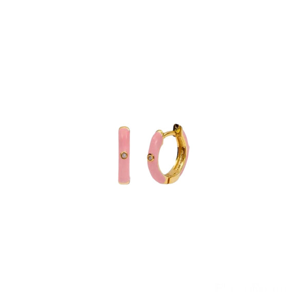 Sterling Silver Enamel Huggies - Coral Pink