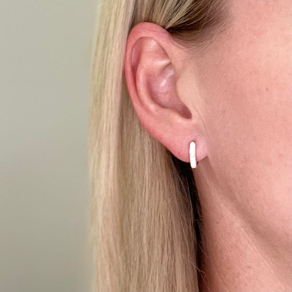 Sterling Silver Enamel Huggies - Magenta