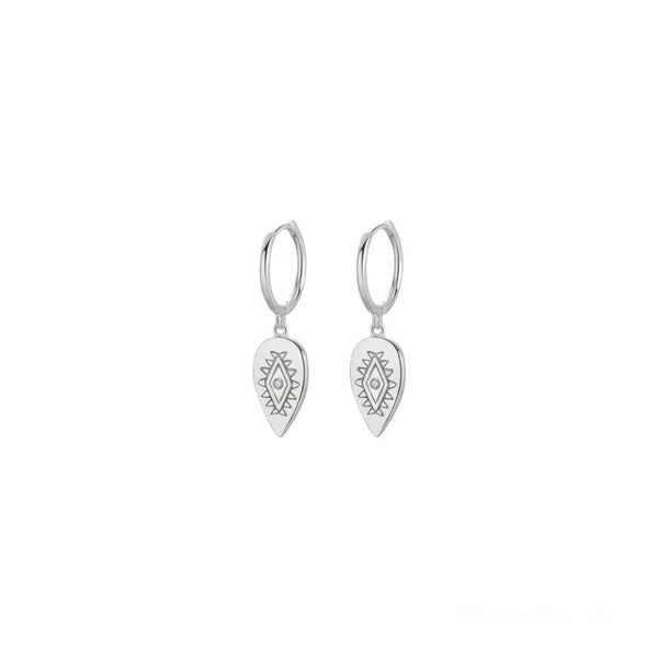Sterling Silver Hoop Vintage Eye Charm Drop - Silver