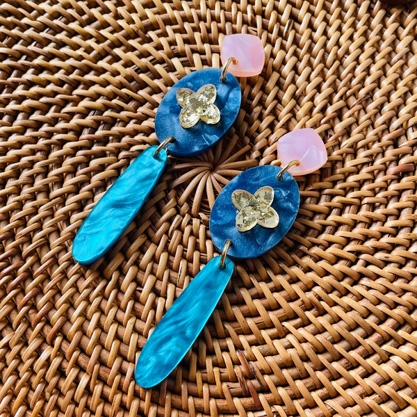 Trinket Drop Earrings - Navy & Turquoise