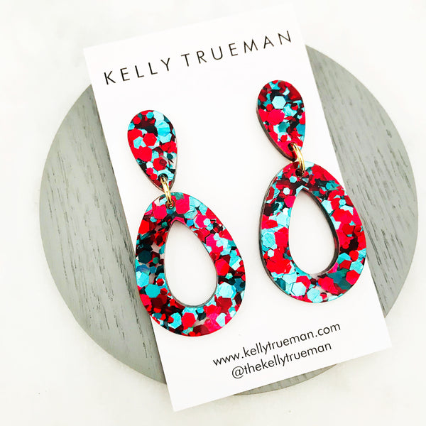 Open Tear Drop Earrings - Turquoise & Red