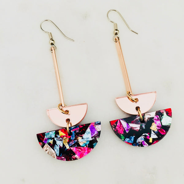Geo Bar Drop Earrings - Multi & Rose