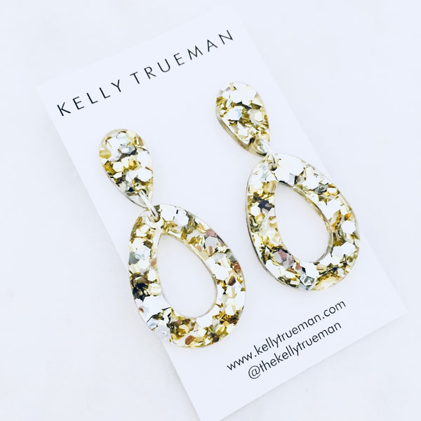 Open Tear Drop Earrings - Silver & Gold