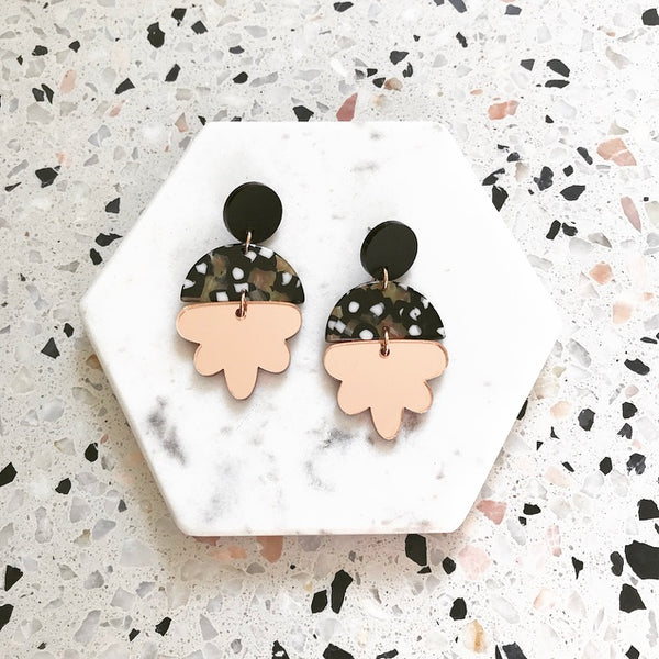 Glam Drop Earrings - Black & Rose Gold