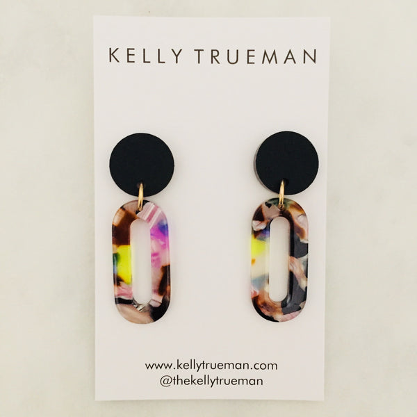 Small Link Drop Earrings - Multi & Black