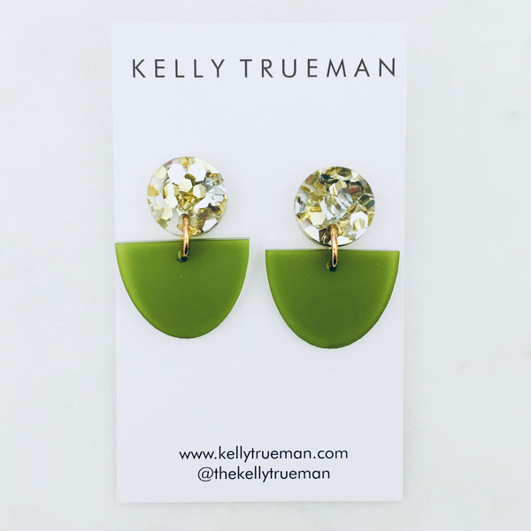 Small Semi Drop Earrings - Olive