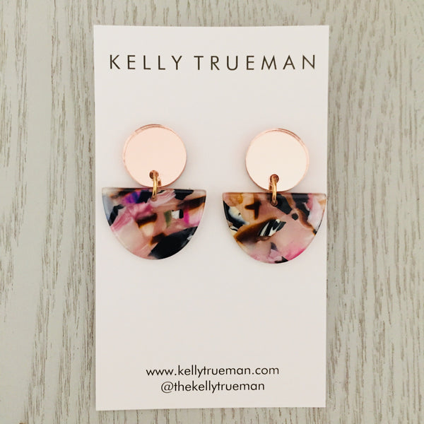 Small Semi Drop Earrings - Multi/Rose Gold