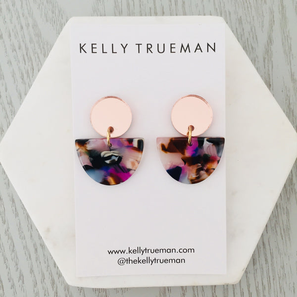 Small Semi Drop Earrings - Multi/Rose Gold
