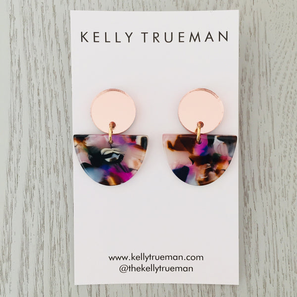 Small Semi Drop Earrings - Multi/Rose Gold