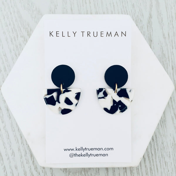 Small Semi Drop Earrings - Black & White