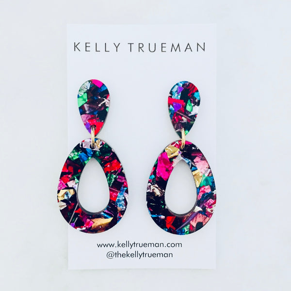 Open Tear Drop Earrings - Multi
