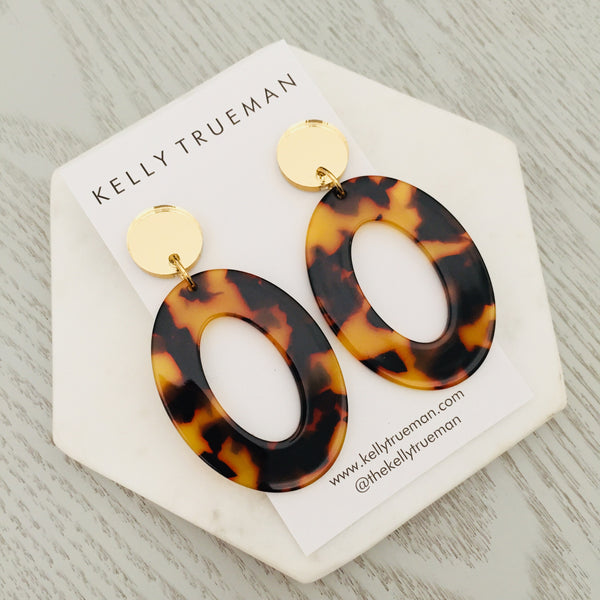 Large Oval Drop Earrings - Amber