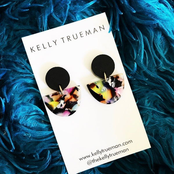 Small Semi Drop Earrings - Multi/Black