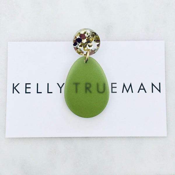 Small Semi Drop Earrings - Olive