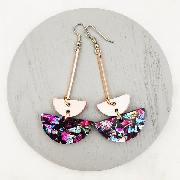 Geo Bar Drop Earrings - Multi & Rose