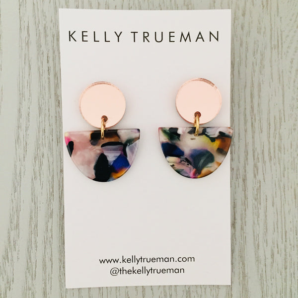 Small Semi Drop Earrings - Multi/Rose Gold