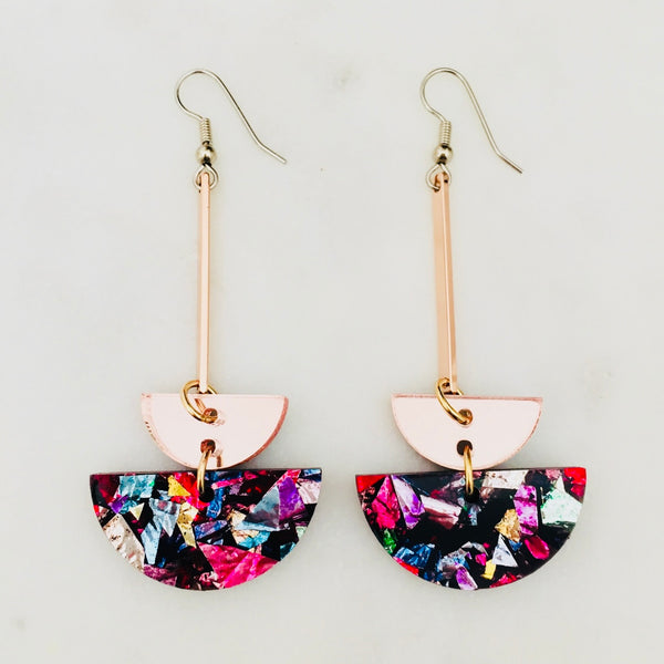 Geo Bar Drop Earrings - Multi & Rose