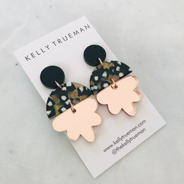 Glam Drop Earrings - Black & Rose Gold