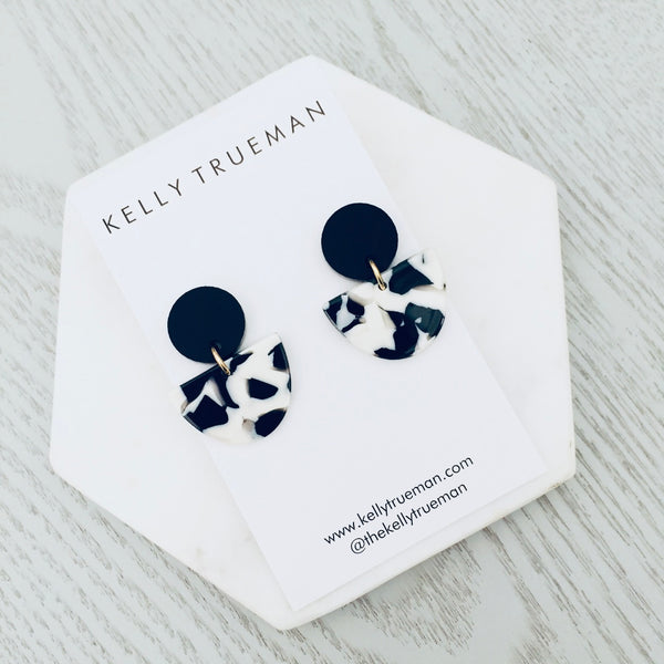 Small Semi Drop Earrings - Black & White